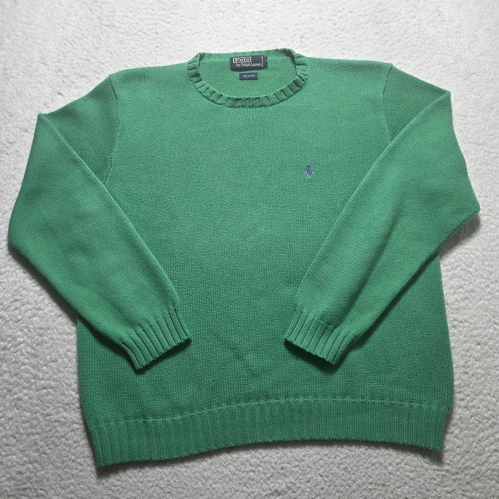 Vintage 90's Polo Ralph Lauren Sweater Mens XL Polo Green Knit Cotton Pony